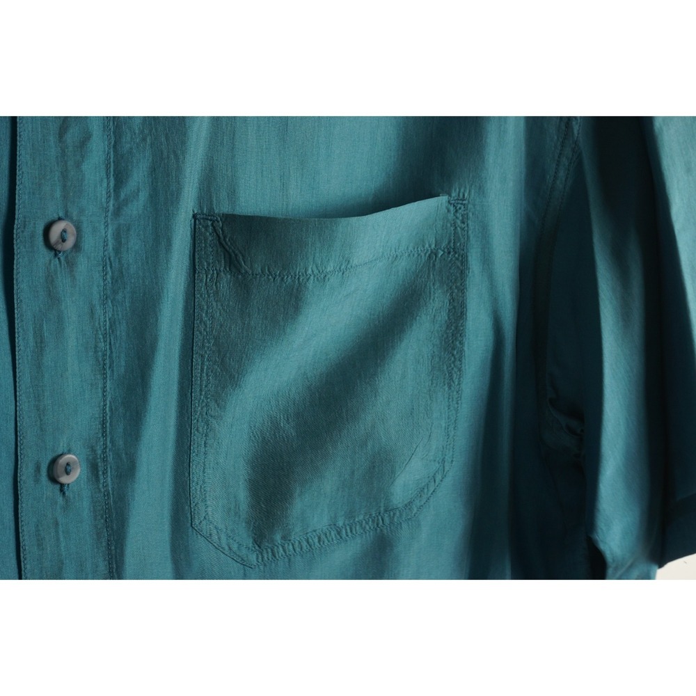 Vintage On the Brink Silk Whipstitch Accent Camp Shirt Men's XL Oversized Blue - Picture 10 of 15